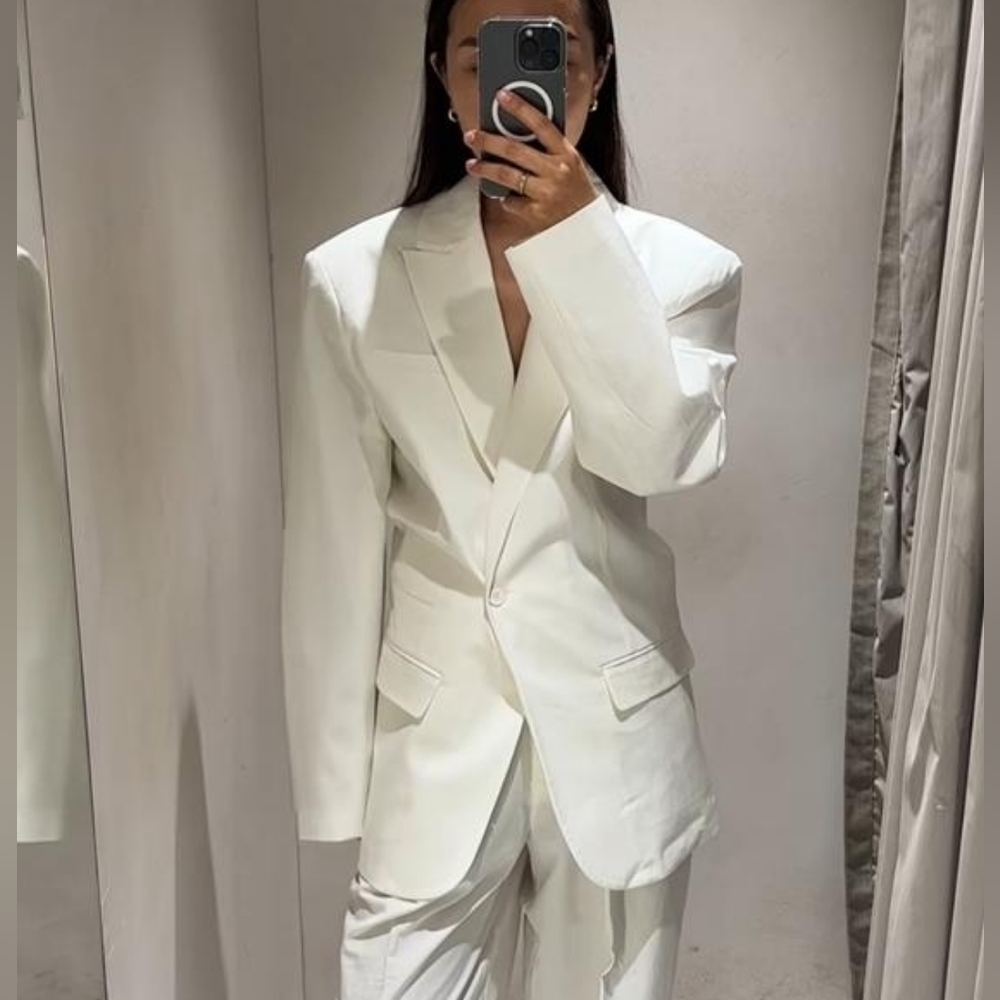 Zara White Oversized Single-Button Blazer